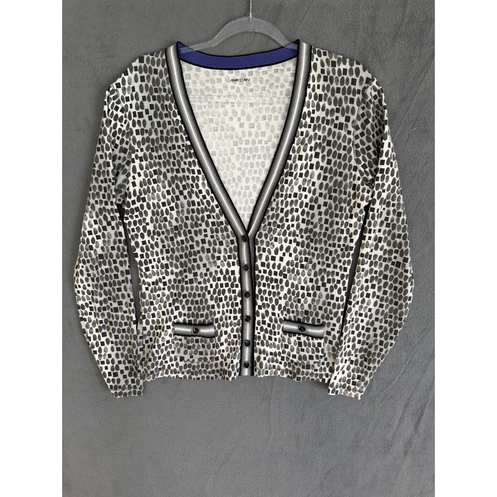 Marc Cain Gray Geometric Print V-Neck Cardigan Sweater N4 SC 31.58 M01